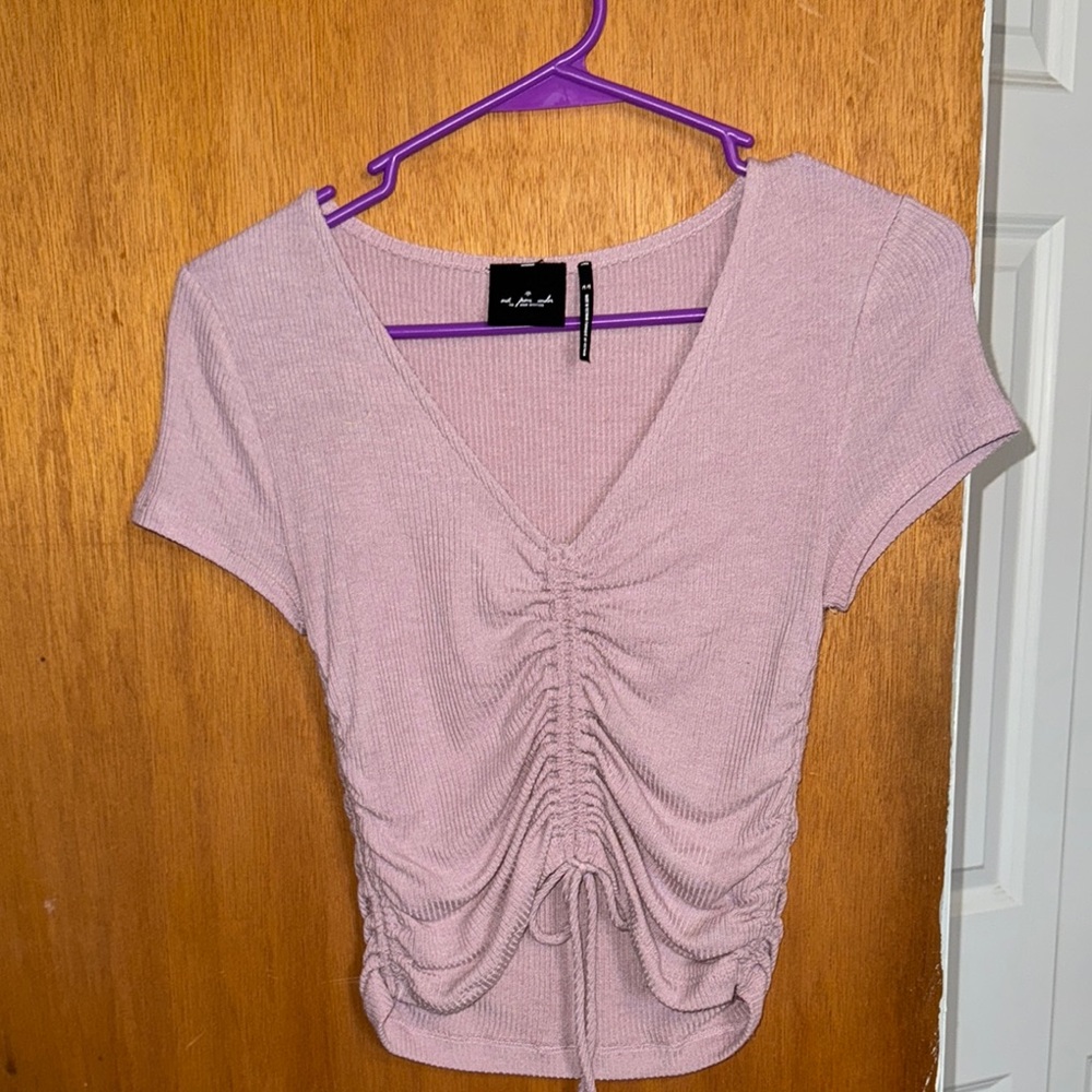 Women's Ruched V-Neck Top - Light Purple